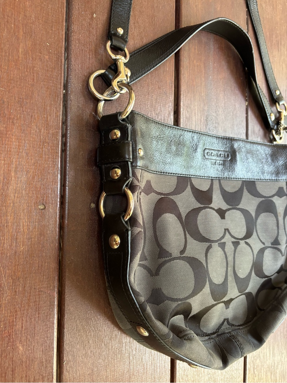 COACH Zoe Signature Black/Gray Hobo Bag Jacquard ZIP Buckle Canvas & Leather - Picture 8 of 11